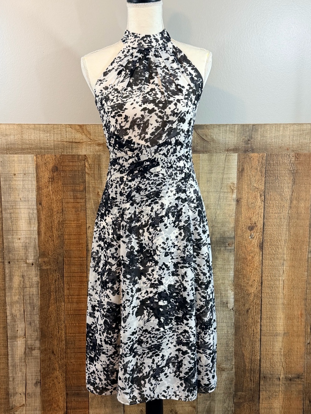 White House Black Market Black and White Halter Dress